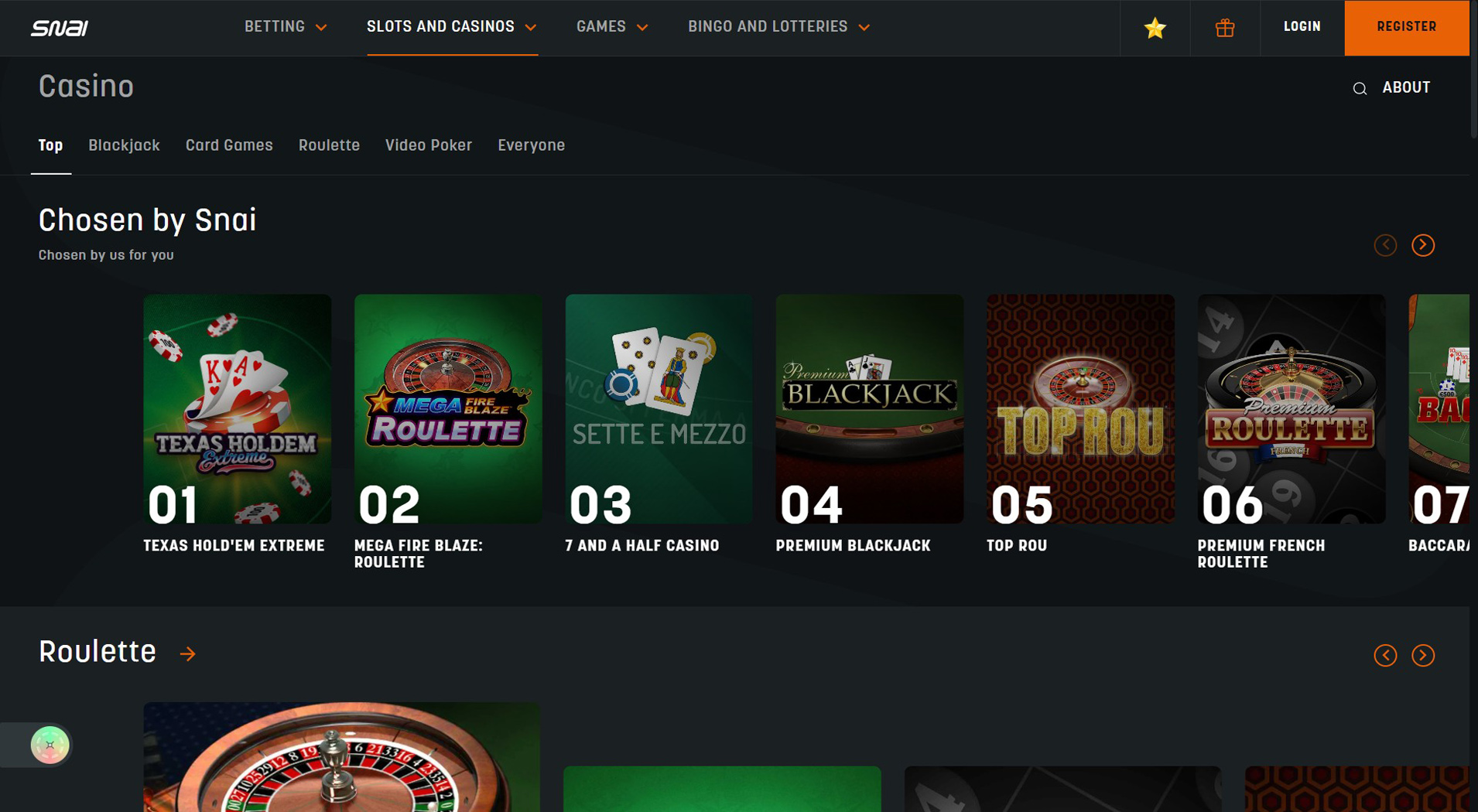 8. SNAI- Bonus popolare del casinò OVO